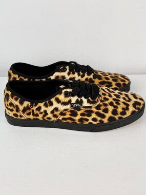 M5.5, W7 - VANS Authentic Lowpro Leopard Black Canvas Lace Up Shoes